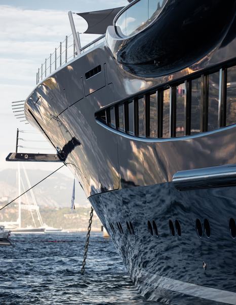 superyacht on mooring in marina