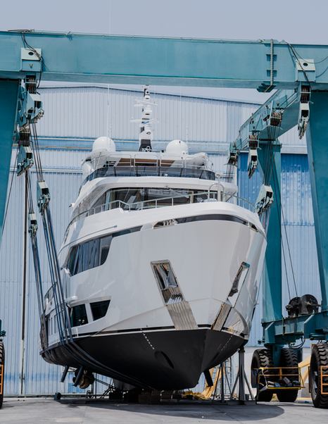 Majesty 120 Superyacht Yoto bow shot on trolley on way to launch