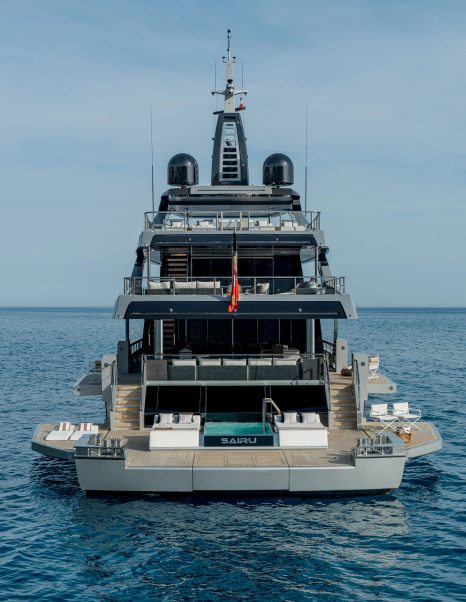 Motor Yacht Sairu stern with fold out terraces 