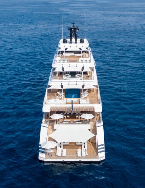 Aft view of superyacht Ulysses at anchor