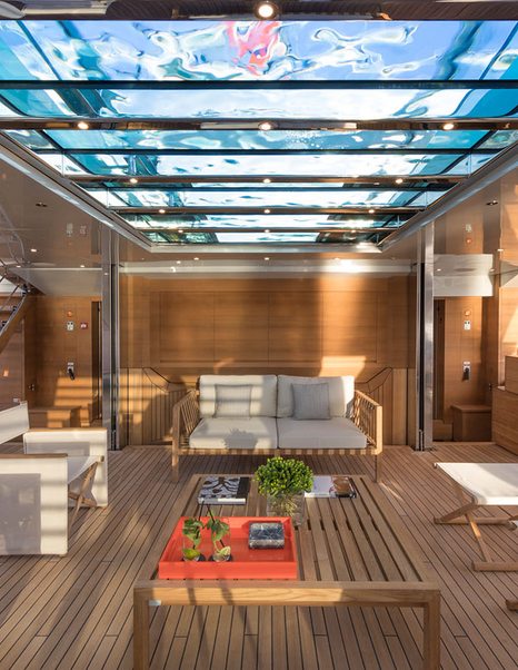 beach club with view of glass bottom pool on sanlorenzo 52steel