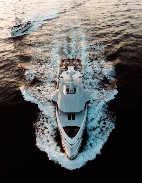 Aerial view of Damen Xplorer 60 expedition yacht under way 