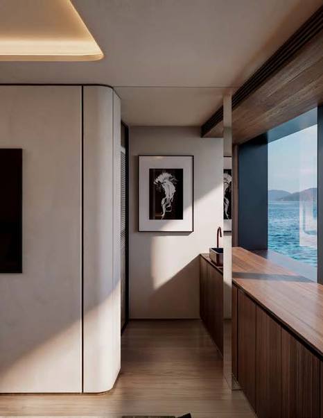 Rendering of Benetti Oasis 36M Superyacht master cabin window