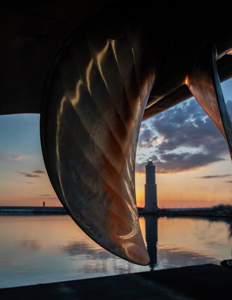Close up of superyacht Lady Estey propulsion system