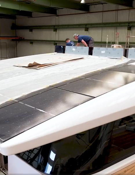 Close up of Pioneer PY60 Catamaran superstructure under construction 