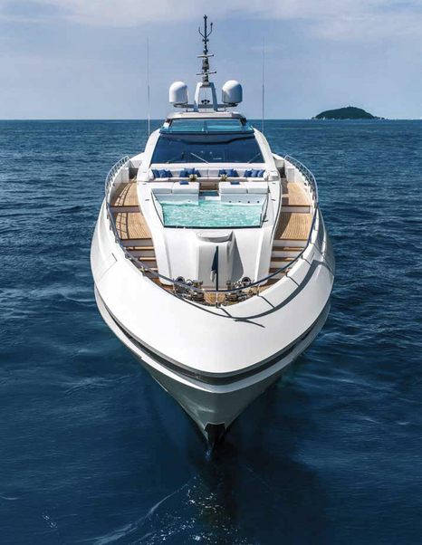 Foredeck of Superyacht GoldenEye with infinity pool