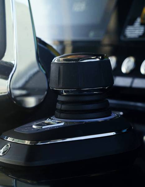 Aquila 45 Sport joystick control system at helm, used for close-quarters manoeuvring of twin outboard powercat