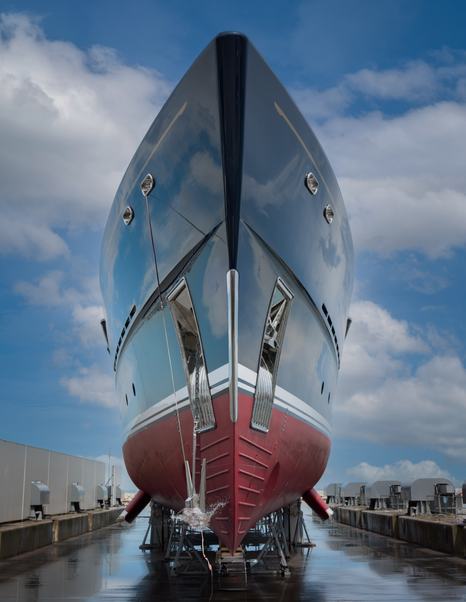 Under bow shot of CRN superyacht Cerulean