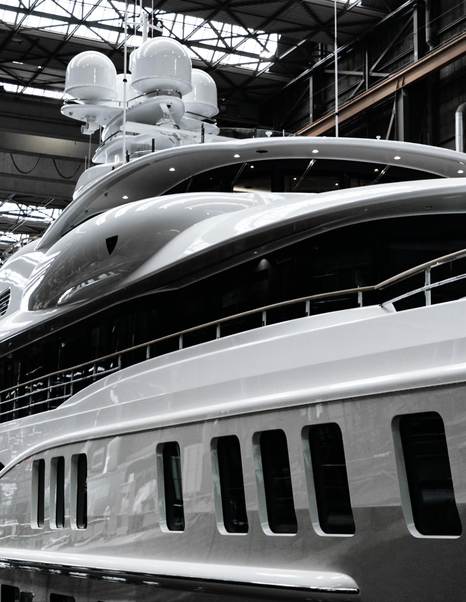 Close up of Amels 242 Superyacht Synthesis superstructure post-refit