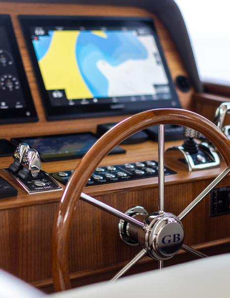 Grand-Banks-GB62-Flybridge-Review-lower-helm-wheel