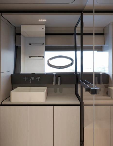 Rendering of Itama 70 boat cabin bathroom sink 