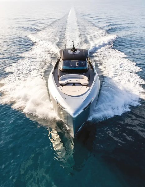 Rendering of ICONA 70 Motor Yacht bow shot under way at speed 