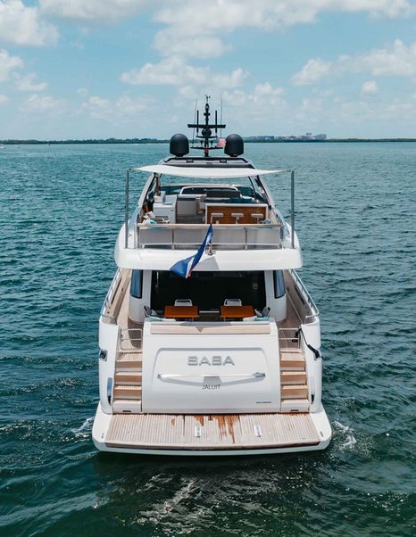 Motor yacht Sasa stern at anchor