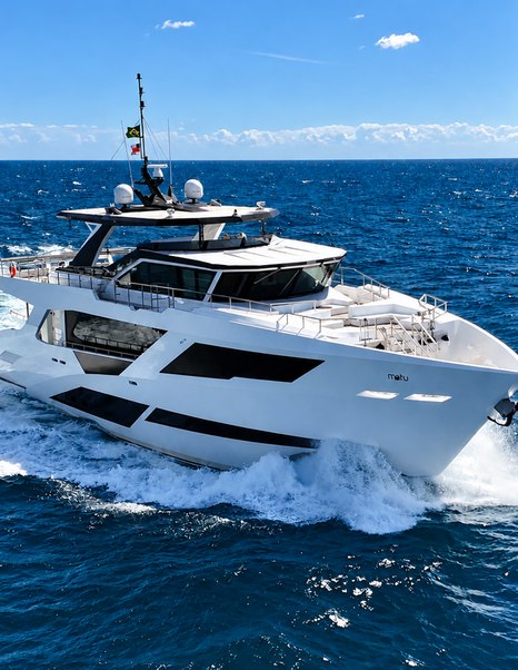 Grand Ocean motor yacht Motu underway side view 