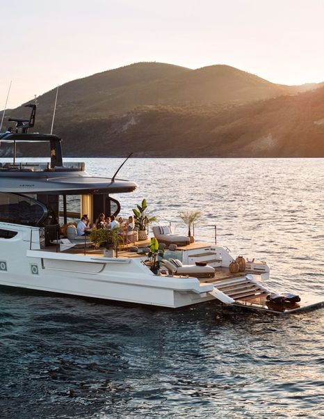 First Azimut Seadeck 9 at anchor aft deck close up 