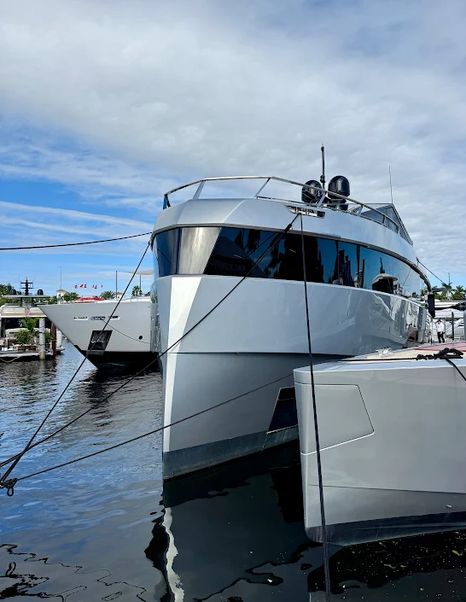 Close up of superyacht bow at 2025 FLIBS
