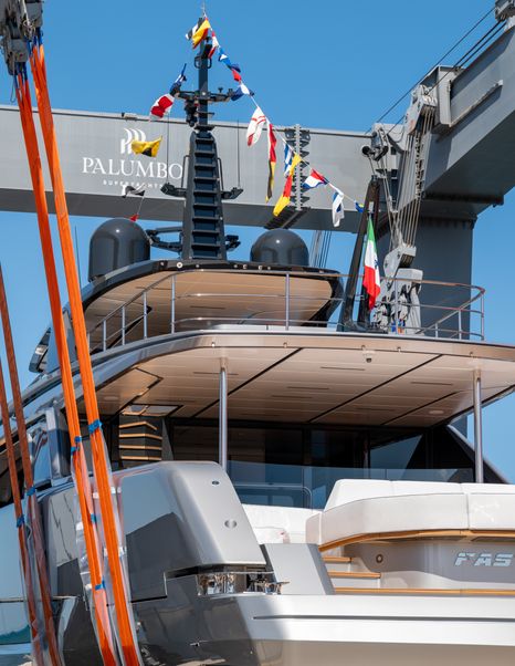 ISA Yachts motor yacht Fast Naan at launch close up of decks 
