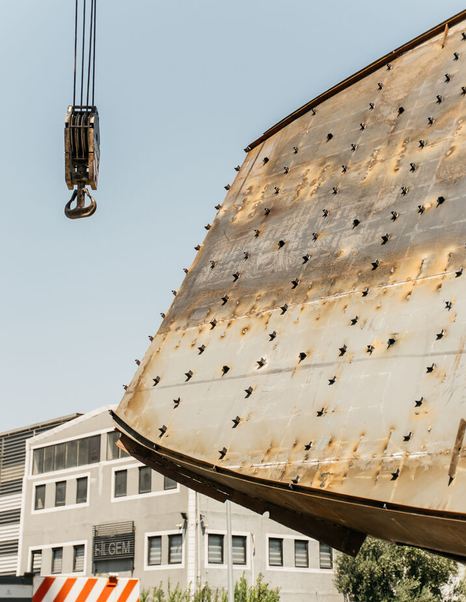 Bering 110/01 yacht hull being turned over