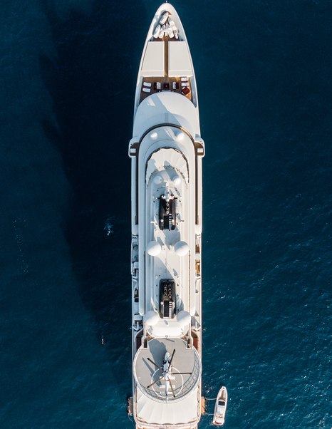 Aerial view of superyacht Katara at anchor 