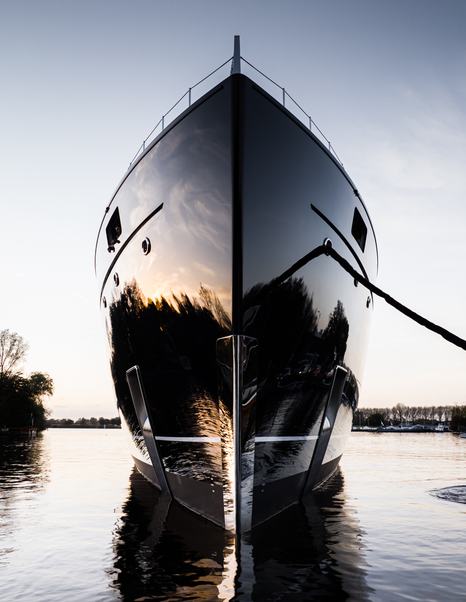 Bottom view of superyacht ONE's bow 