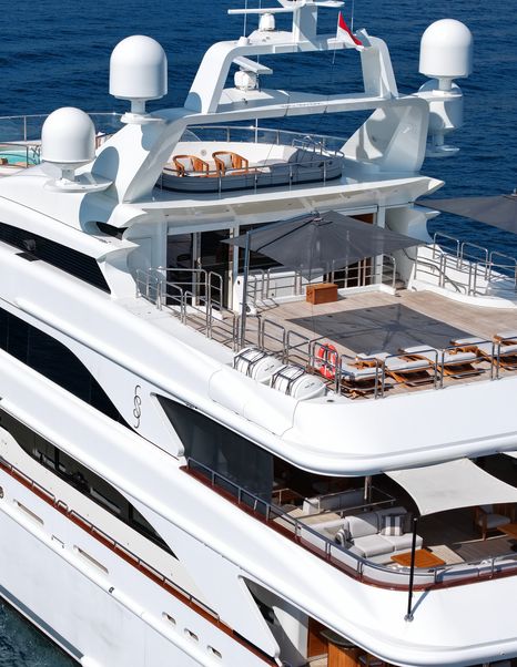 Benetti superyacht Mega Global III aft decks close up 