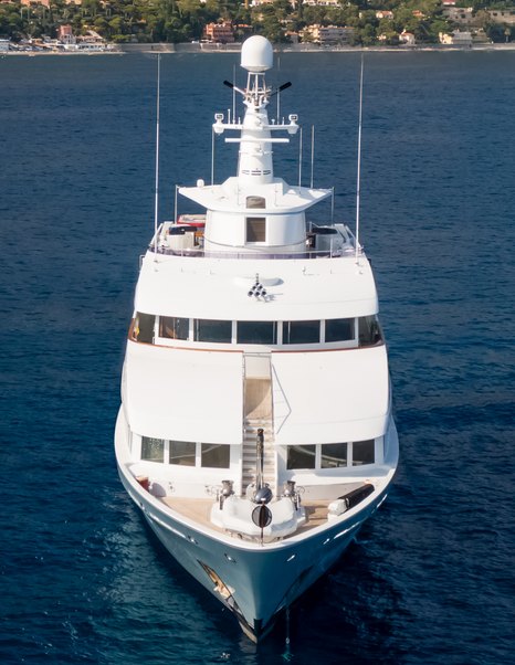 Superyacht Olympus bow at anchor
