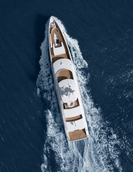 Superyacht ELA on the water viewed from above