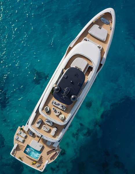 Aerial Rendering of Benetti Oasis 36M Superyacht at anchor 