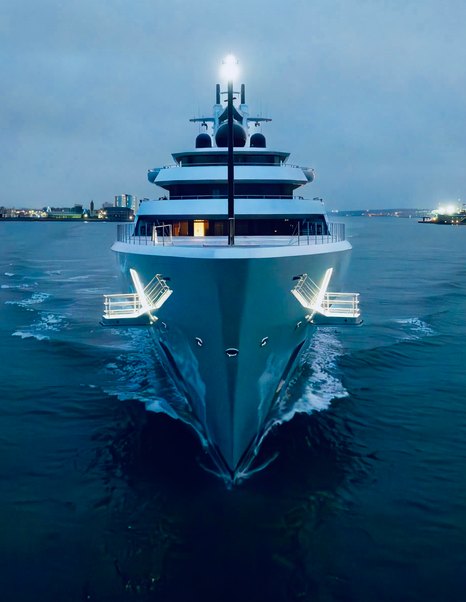 Bow of superyacht DRAGONFLY in  Portsmouth 