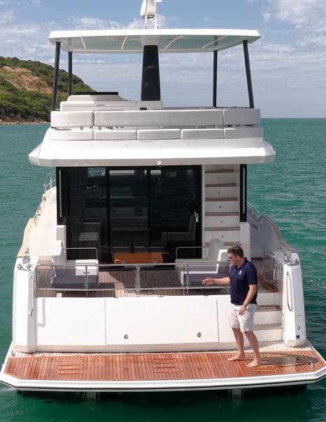 Sirena 48 aft cockpit and bathing platform viewed from astern