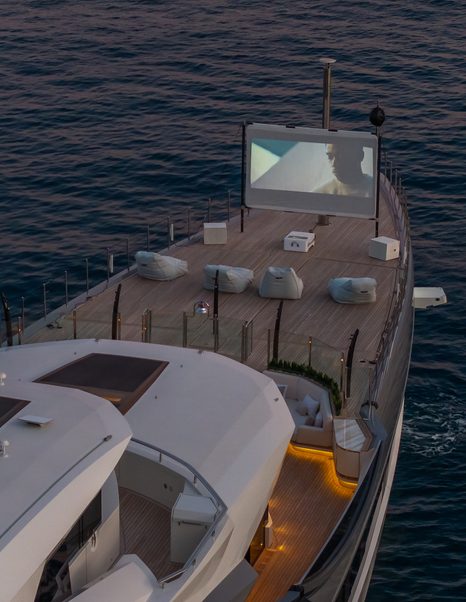 Bilgin 263 Superyacht Al Reem foredeck with outdoor  cinema