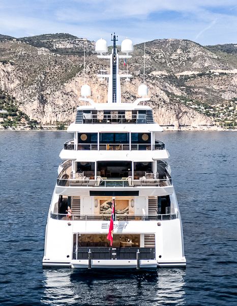 Aft decks of Superyacht Energy at anchor