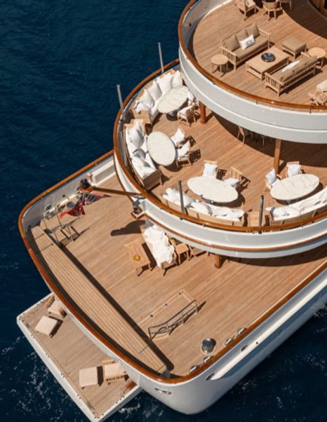 Aft decks of Wedge Too with terraces and bathing platform