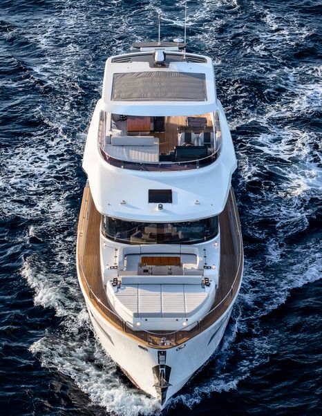 Front facing shot of Sirena 60 motor yacht under way 
