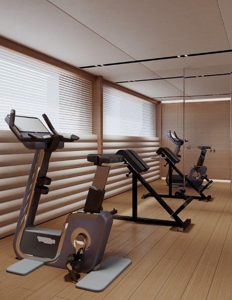 Gym equipment inside gym on boat