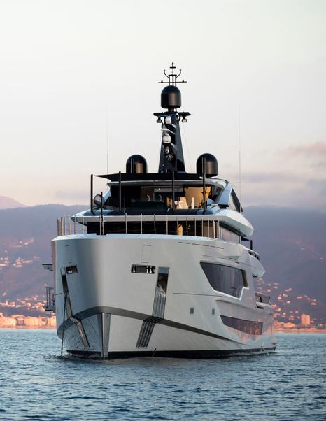 Superyacht Diamond Binta's bow at anchor