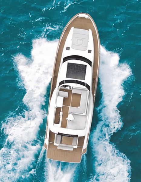 Aerial view of Greenline 50 Fly motor yacht under way