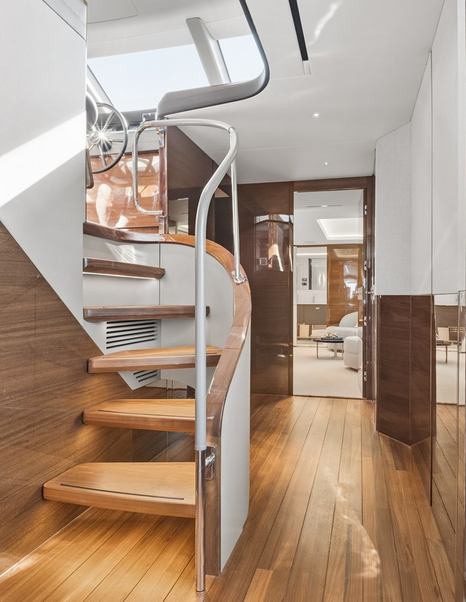 Princess Y95 Motor Yacht Just Perfect curved interior staircase 