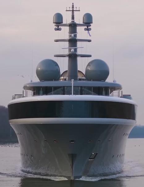 Close up of Superyacht Nausicaä bow while on sea trials 