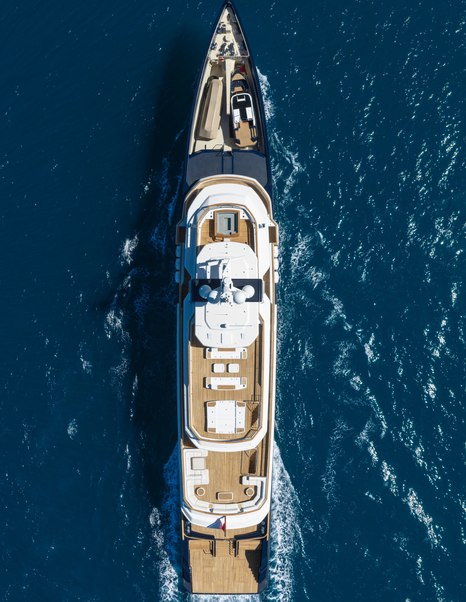 Aerial view of CRN superyacht Cerulean under way 