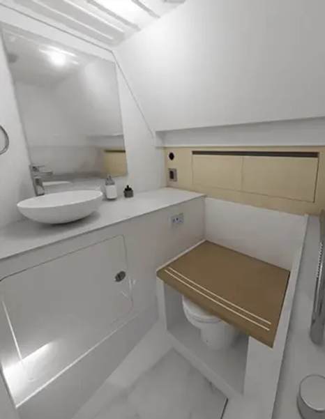 Rendering of Aquila 35 Sport Power Catamaran bathroom 