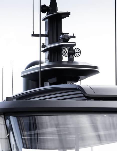 Close up of Superyacht Atlantide hardtop and upper structure 