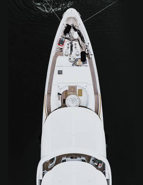 Aerial view of Amels 242 Superyacht Synthesis foredeck post-refit