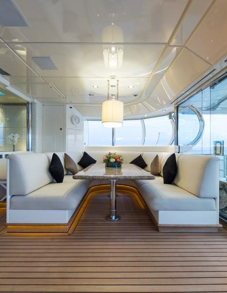 Blohm+Voss Superyacht Zeus U-shaped white interior seating 