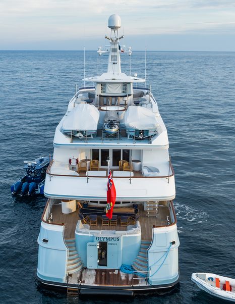 Superyacht Olympus aft decks at anchor