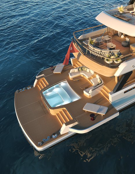 Rendering of Sirena 42M Superyacht stern with infinity pool