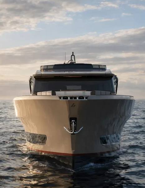 Rendering of Bellini Astor 68 motor yacht bow 