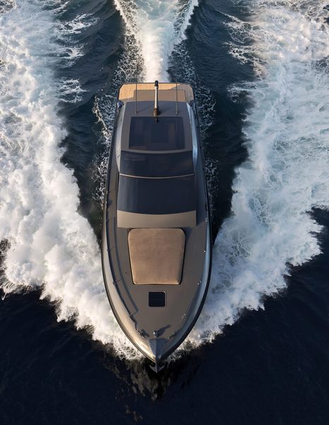 Aerial view of Fiart SX4 boat under way 