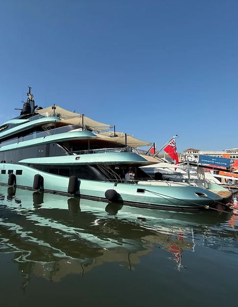Close up of superyacht Kensho at the Palm Beach International Boat Show 2026