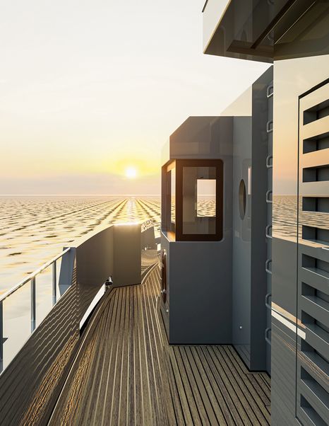 Rendering of 41M EXP Aegean Project Obsidean Blade explorer yacht walk around